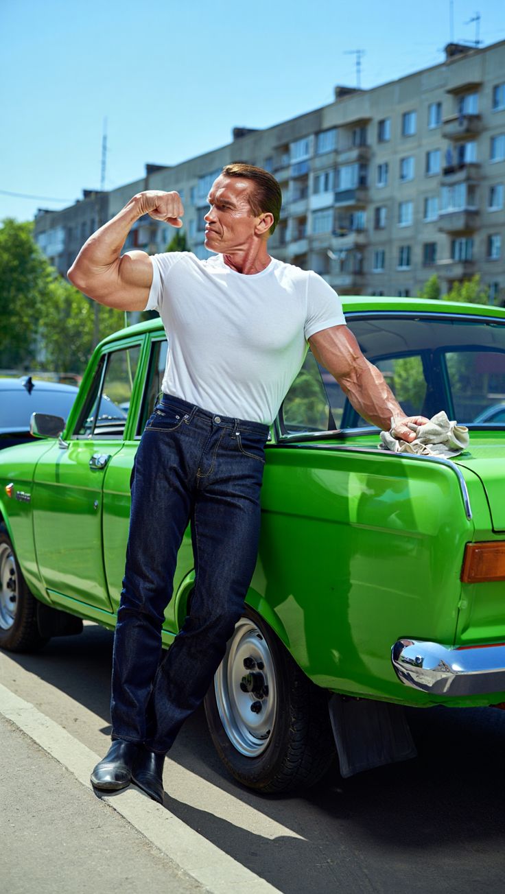 عکس آرنولد زیر مجسمه اش